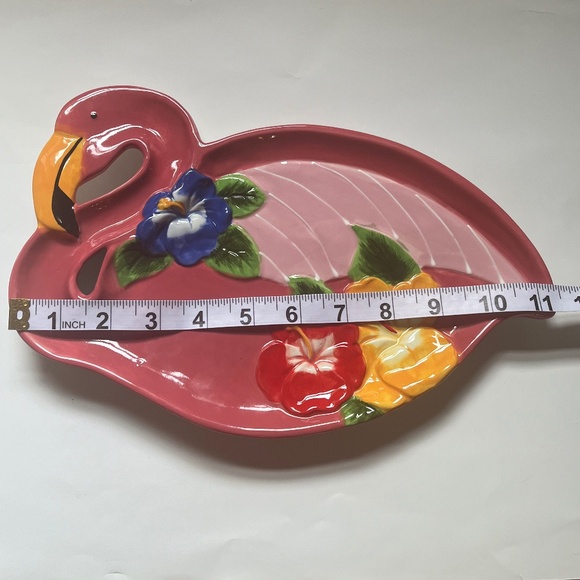 Pier 1 Imports Pink Flamingo/Tropical Florida Design Plate/Tray-Hand Painted - Picture 2 of 7